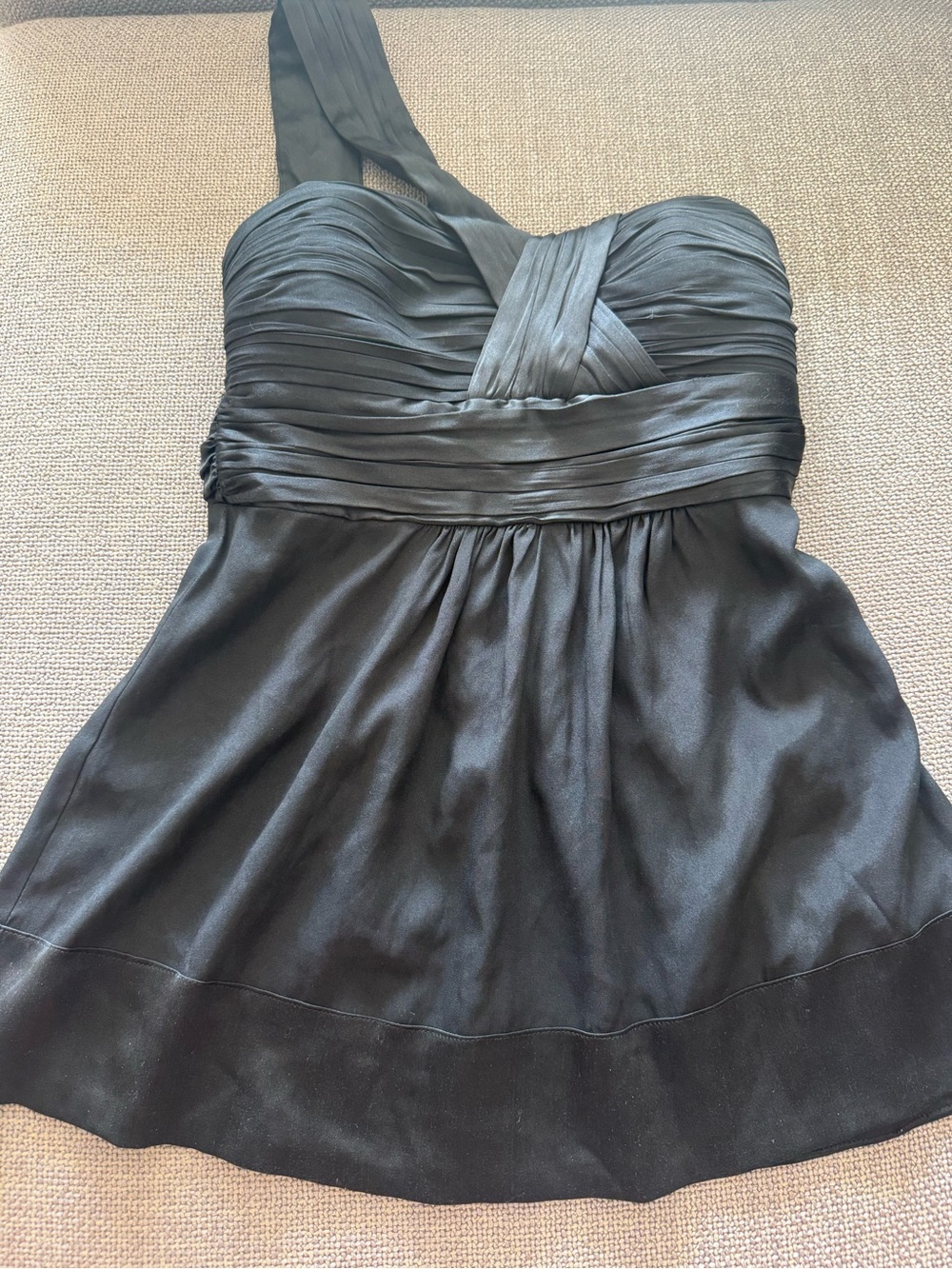 Vintage Y2K 95% Silk Bebe Babydoll Glam Asymmetric Ruched Top Size XXS